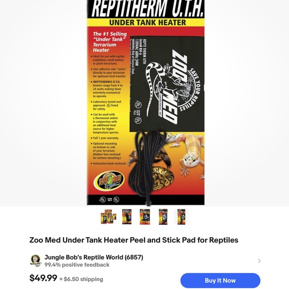 ZOO MED REPTITHERM UNDER TANK HEATER -LARGE -50-60 GAL -8x18 IN -24 WATT -RH-6 - Picture 11 of 11